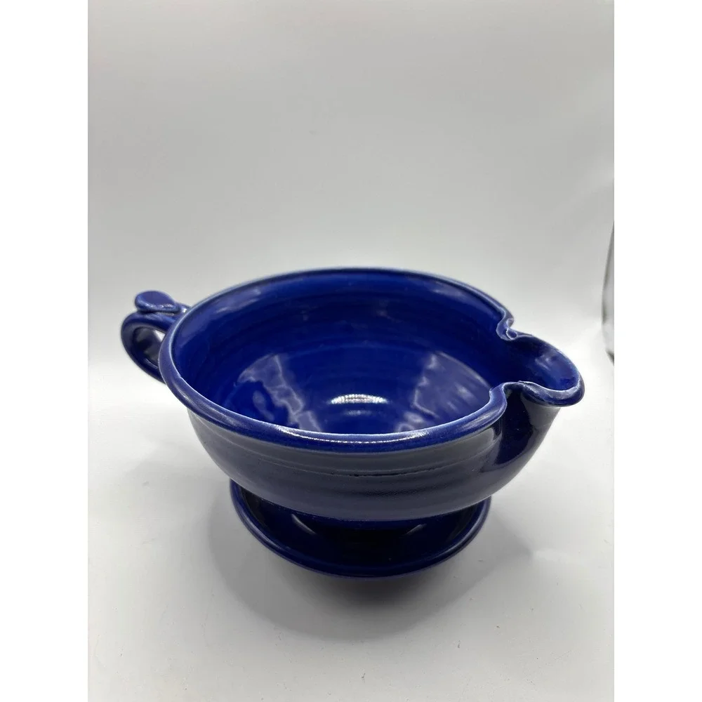 Handmade Ceramic Shaving Scuttle Mug - Cobalt Blue Glaze Signed Studio Pottery